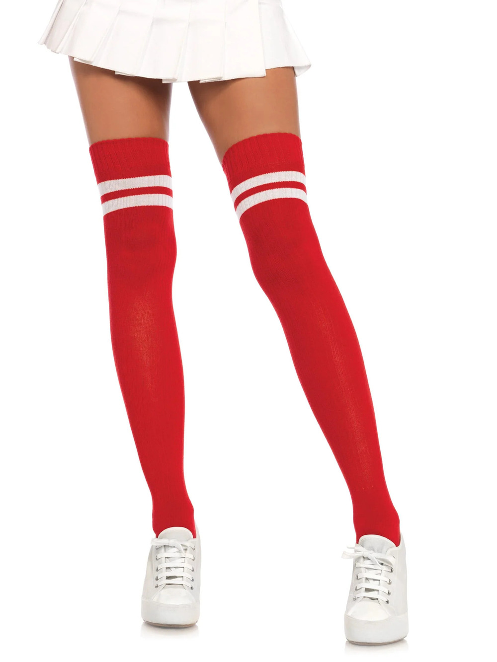Leg Avenue - Dina Athletic Thigh High Stockings - RED/WHITE
